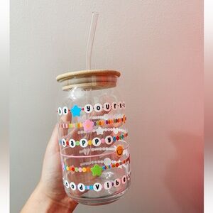 Colorful Glass Jar with Positive Vibes Design
